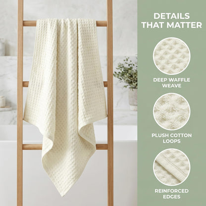 Uxcell 100% Cotton Home Soft Absorbent Hand Towels 35 x 80Cm, Waffle Weave Towel Sets for Bathroom, Kitchen White Pack of 4