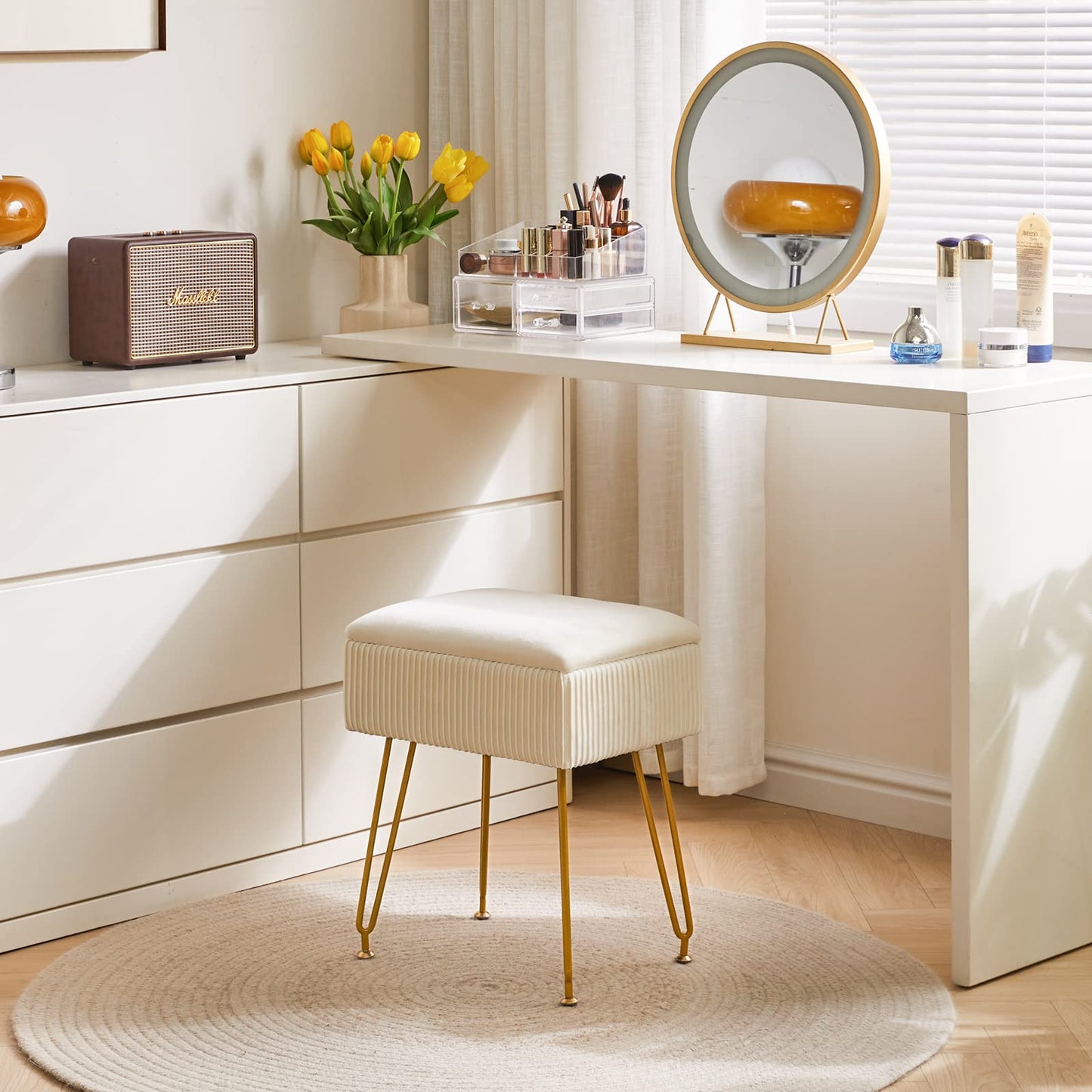 YMYNY Storage Ottomans, Chair Stool Upholstered, Footstool Velvet Bench, Dressing Table Stool, Pouf Couch Stool, Metal Legs, Removable Cover, for