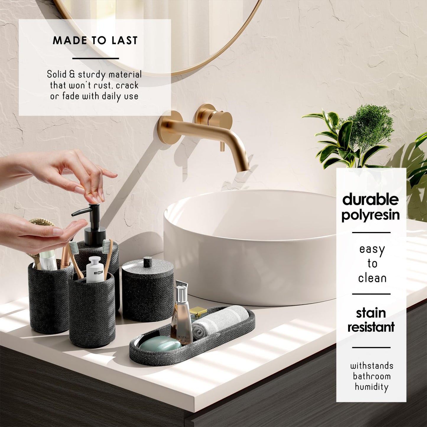 Clara Clark Coal Black Bathroom Set - Bathroom Sets with Shower Curtain and Rugs, 26PC Bathroom Accessory Set