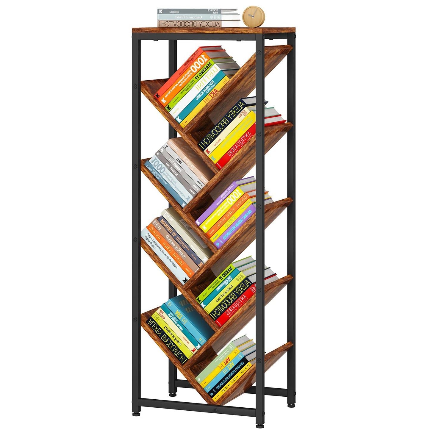IBUYKE 9 Tier Tree Bookshelf with Top Shelf,Brown TBC002H