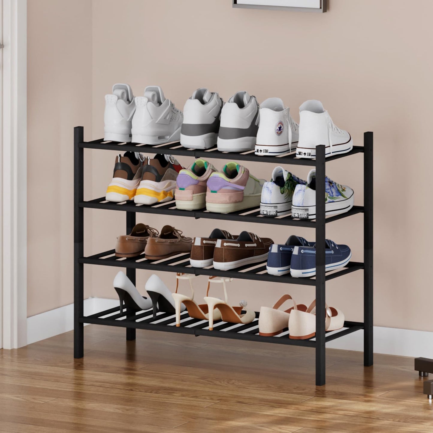 Kitsanery Bamboo Shoe Rack Space-Saving, Shoe Rack with 4 Levels, Shoe Shelf for Hallway, Living Room, Bedroom
