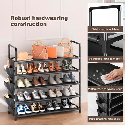 OYREL Shoe Rack 5 Tier 20-25 Pairs Shoes, Large Shoe Storage with Side Bag