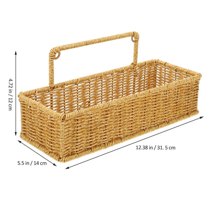 MUCKLILY Imitation Rattan Woven Storage Basket with Handle and Adhesive Hook Bathroom and Kitchen Organizer Space-Saving Single-Layer Design for