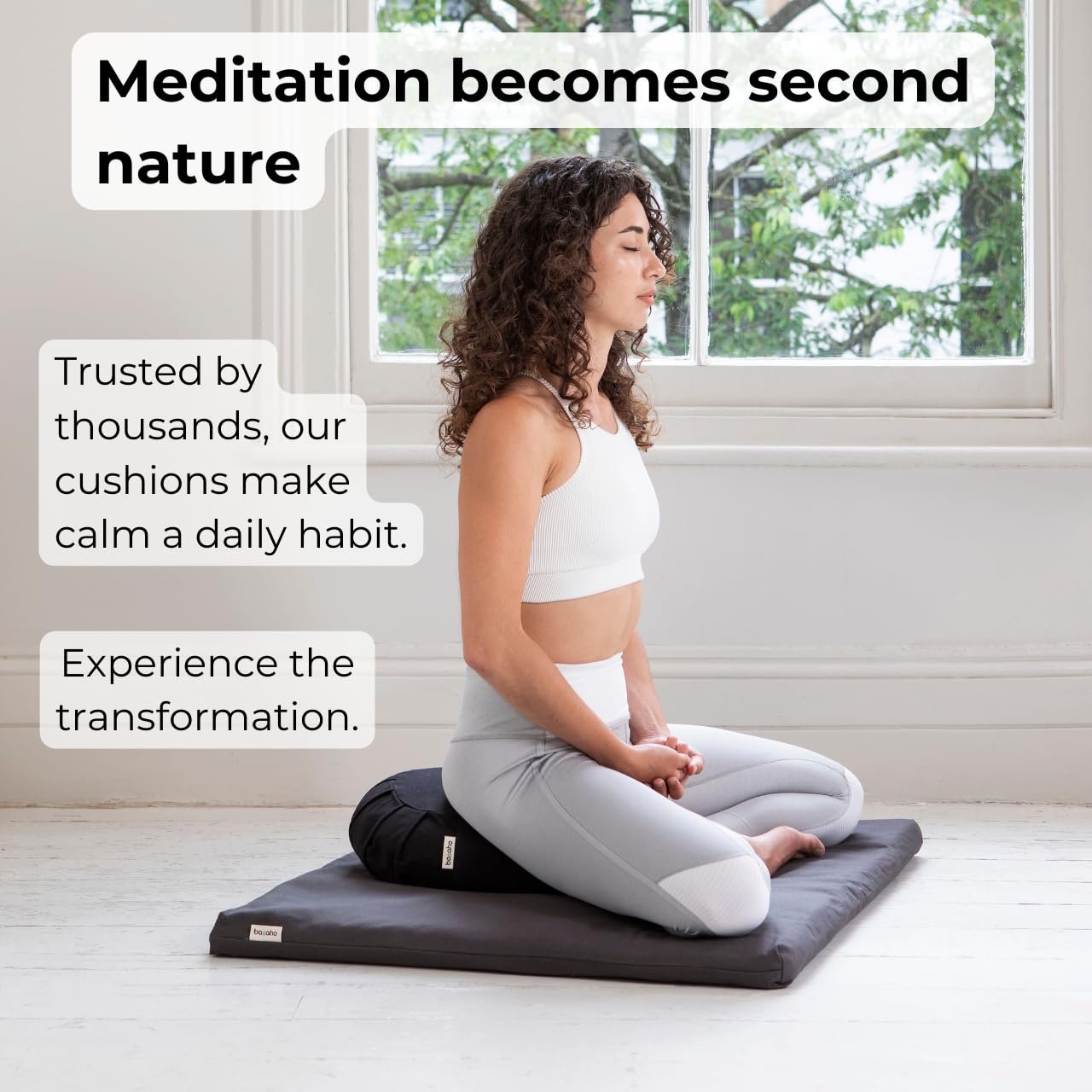 basaho CLASSIC Zafu Meditation Cushion | Organic Cotton | Buckwheat Hulls | Removable Washable Cover (Stone)