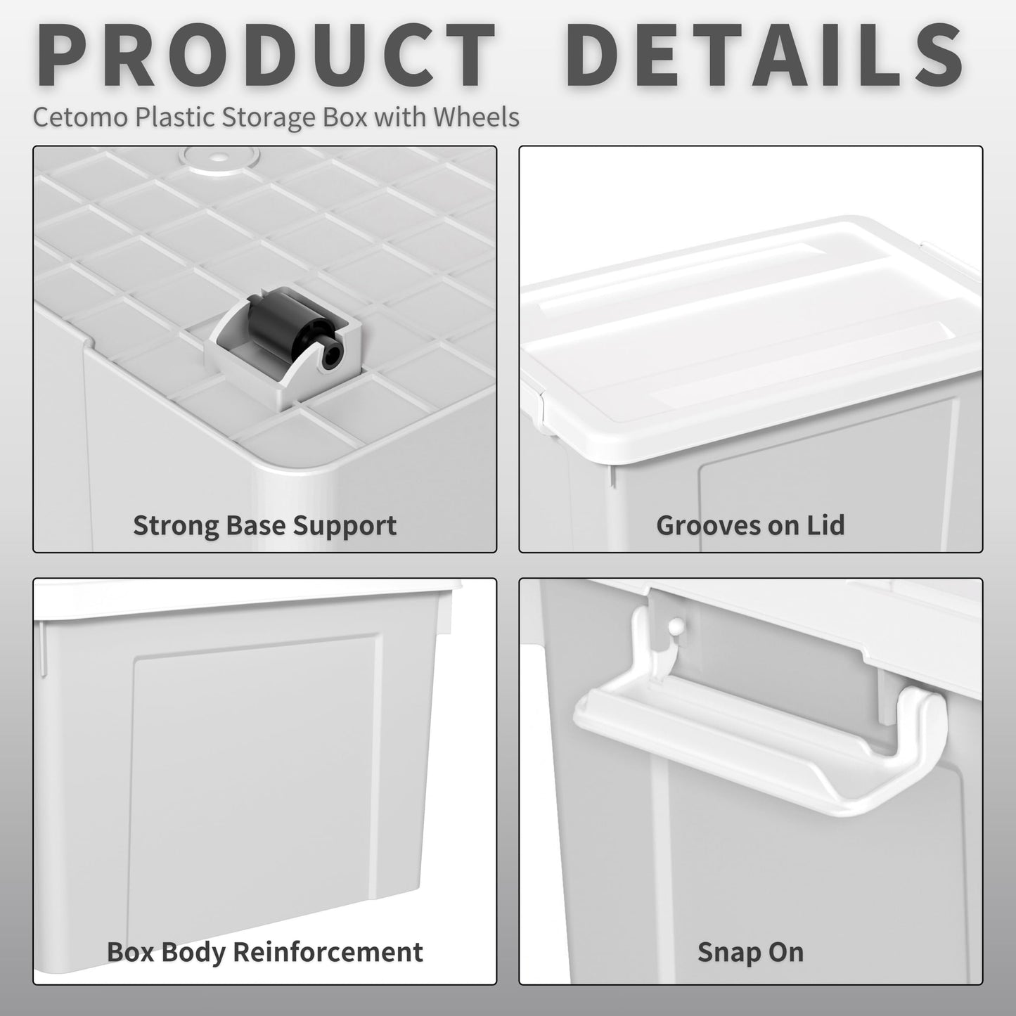 Cetomo 90L*4 Storage Boxes, Plastic Storage Box with Lids, Organizing Container with Secure Latching Buckles, Stackable, Nestable