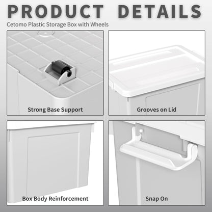 Cetomo 90L*4 Storage Boxes, Plastic Storage Box with Lids, Organizing Container with Secure Latching Buckles, Stackable, Nestable