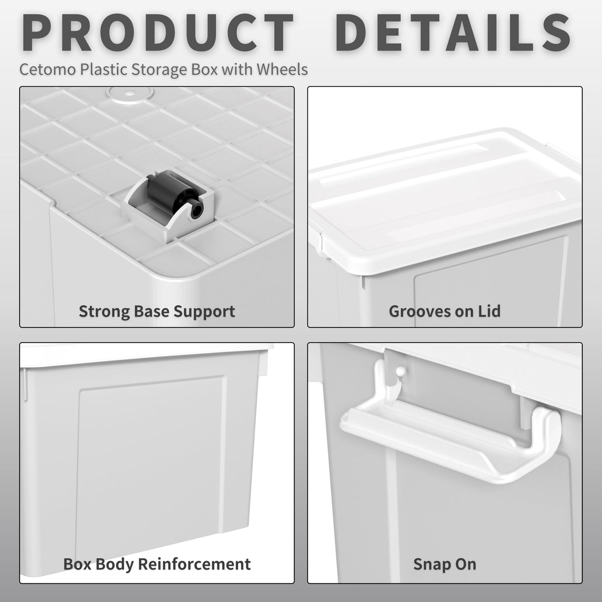Cetomo 90L*3 Storage Boxes, Plastic Storage Box with Lids, Organizing Container with Secure Latching Buckles, Stackable, Nestable