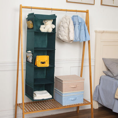 BrilliantJo Hanging Wardrobe Closet Organiser Storage with 5 Shelves, Storage hanging Shelves Unit with 6 Pockets for Clothes