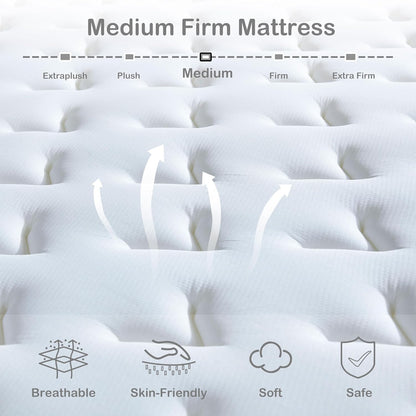 Deegari 10 Inch Small Double Size Mattress in a Box, Hybrid Cooling Gel Memory Foam & Pocketed Coils, Medium Firm, Pressure Relief, Motion Isolation