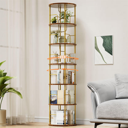 OCTORO 6 Tier Rotating Bookshelf, 360° Corner Bookshelf Tower, Round Revolving Bookcase with Adjustable Levels, Spinning Book Shelf for Home Office