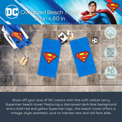 Franco Collectibles Superman Super Soft Cotton Bath/Pool/Beach Towel, 60 in x 30 in, (Official) WB Product