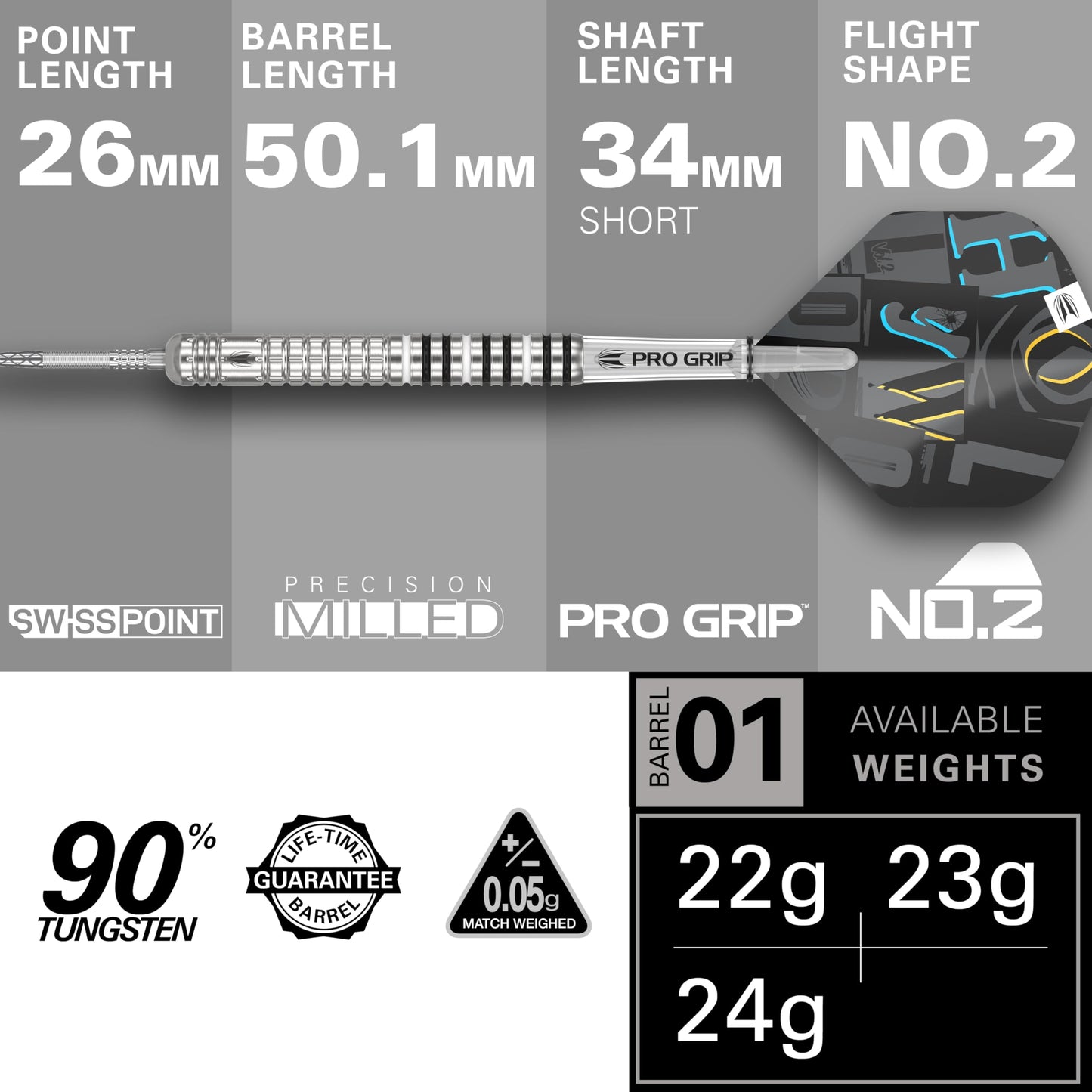 TARGET Darts Chris Dobey G1 22G 90% Tungsten Swiss Point Steel Tip Darts Set