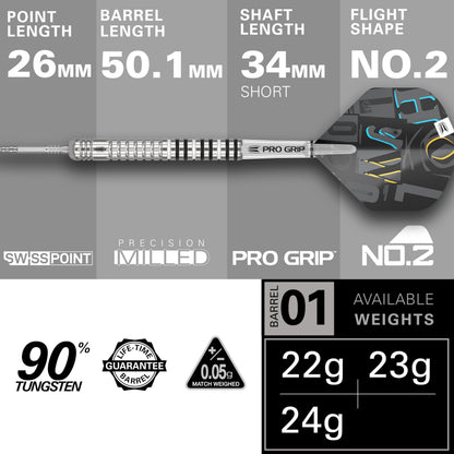 TARGET Darts Chris Dobey G1 22G 90% Tungsten Swiss Point Steel Tip Darts Set
