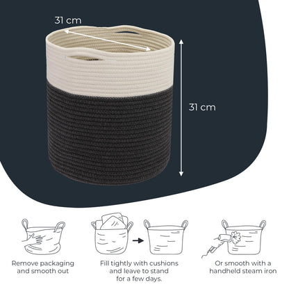 HMF Storage Basket with Hidden Handles, Round Basket Fits Kallax | 31 x 31 cm | White/Grey