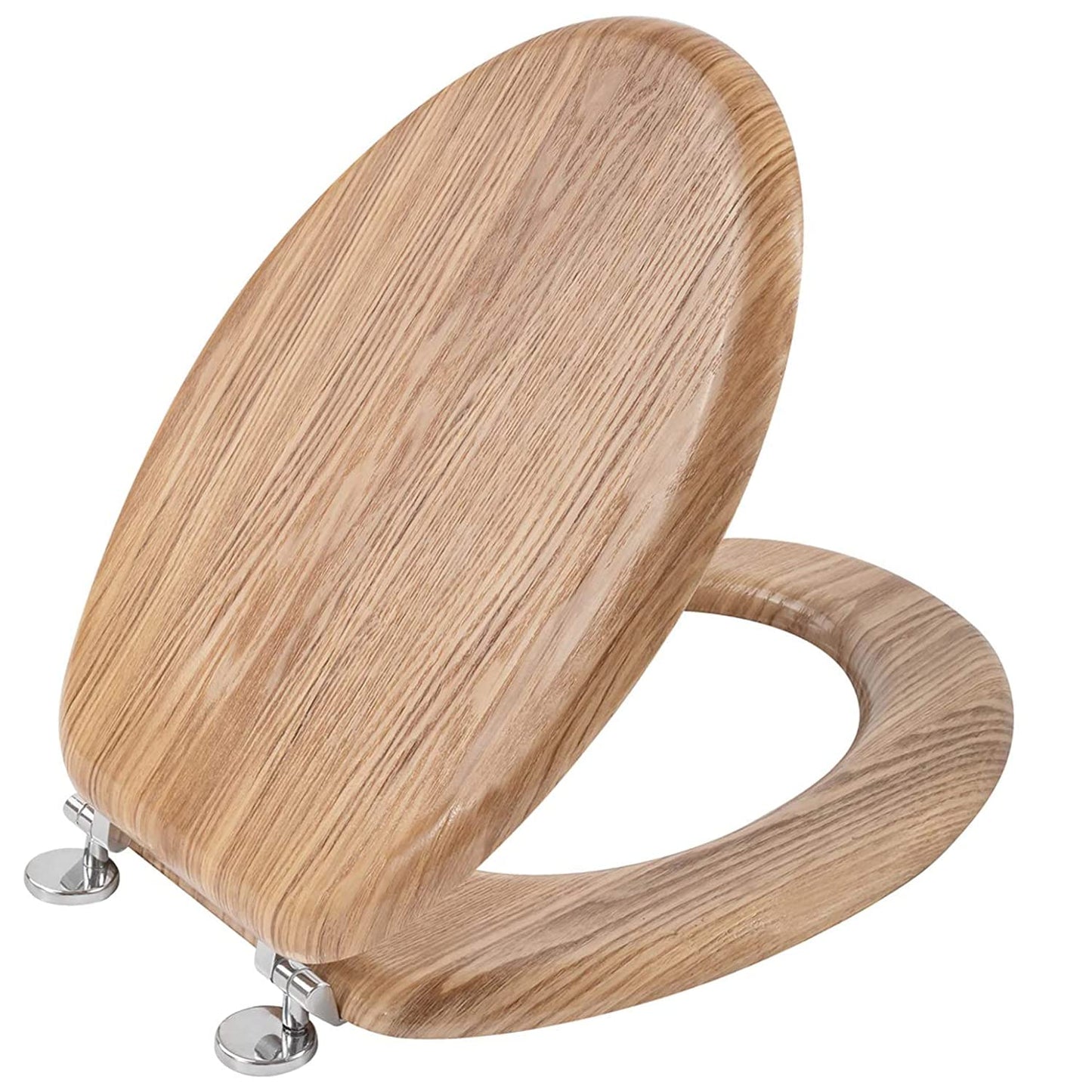 Angel Shield Antibacterial Wooden Toilet Seat - Adjustable Hinges, Always Fits, Never Slips - 45 x 37 x 5.6 cm (Solid Oak)