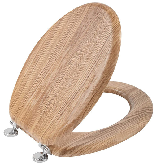 Angel Shield Antibacterial Wooden Toilet Seat - Adjustable Hinges, Always Fits, Never Slips - 45 x 37 x 5.6 cm (Solid Oak)
