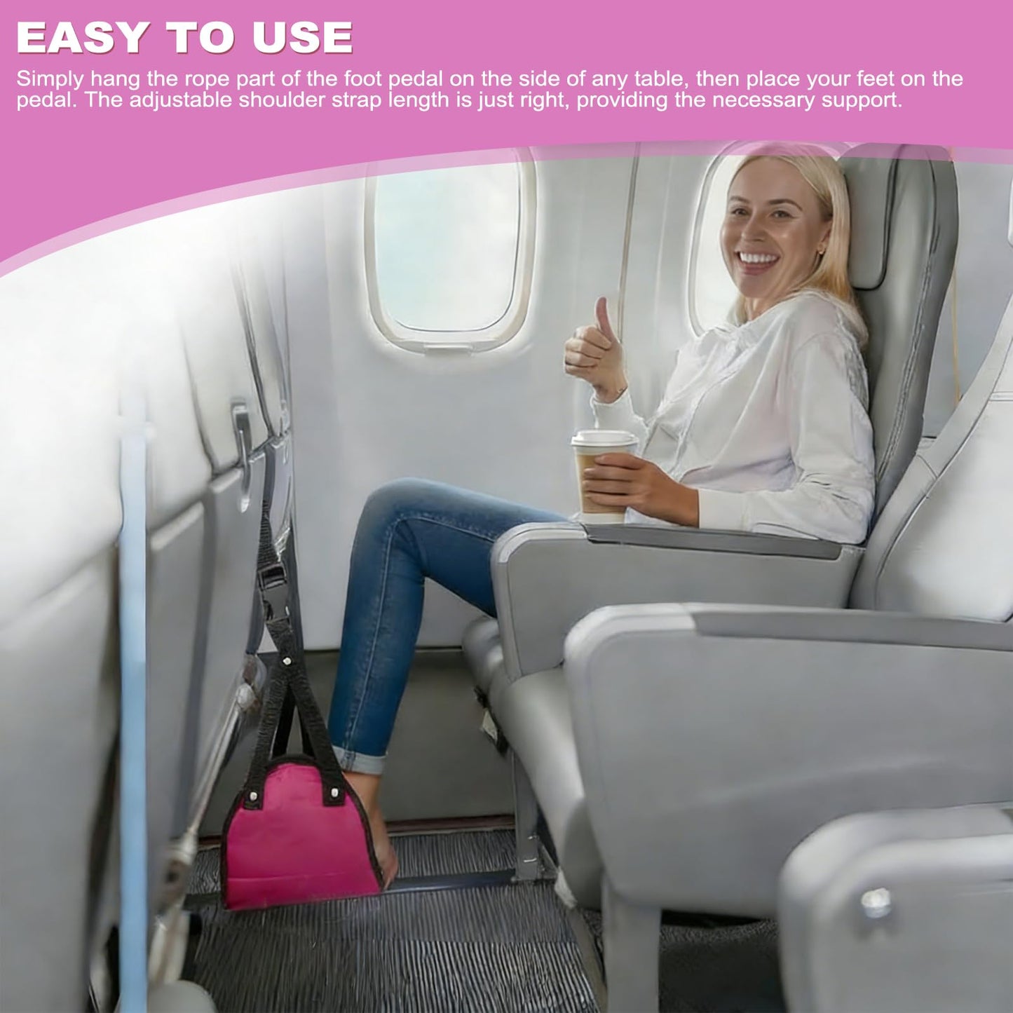 Airplane Footrest, Travel Essential Foot Rest, Plane Leg Rest Leg-Rosa