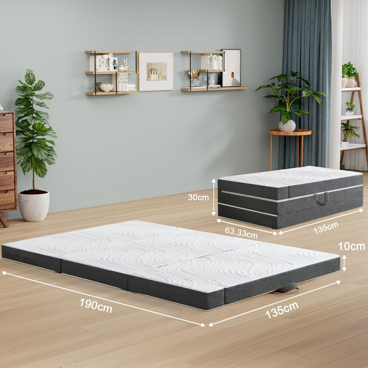 Twirest Folding Mattress,Double Foldable Memory Foam Mattress,135x190x10cm