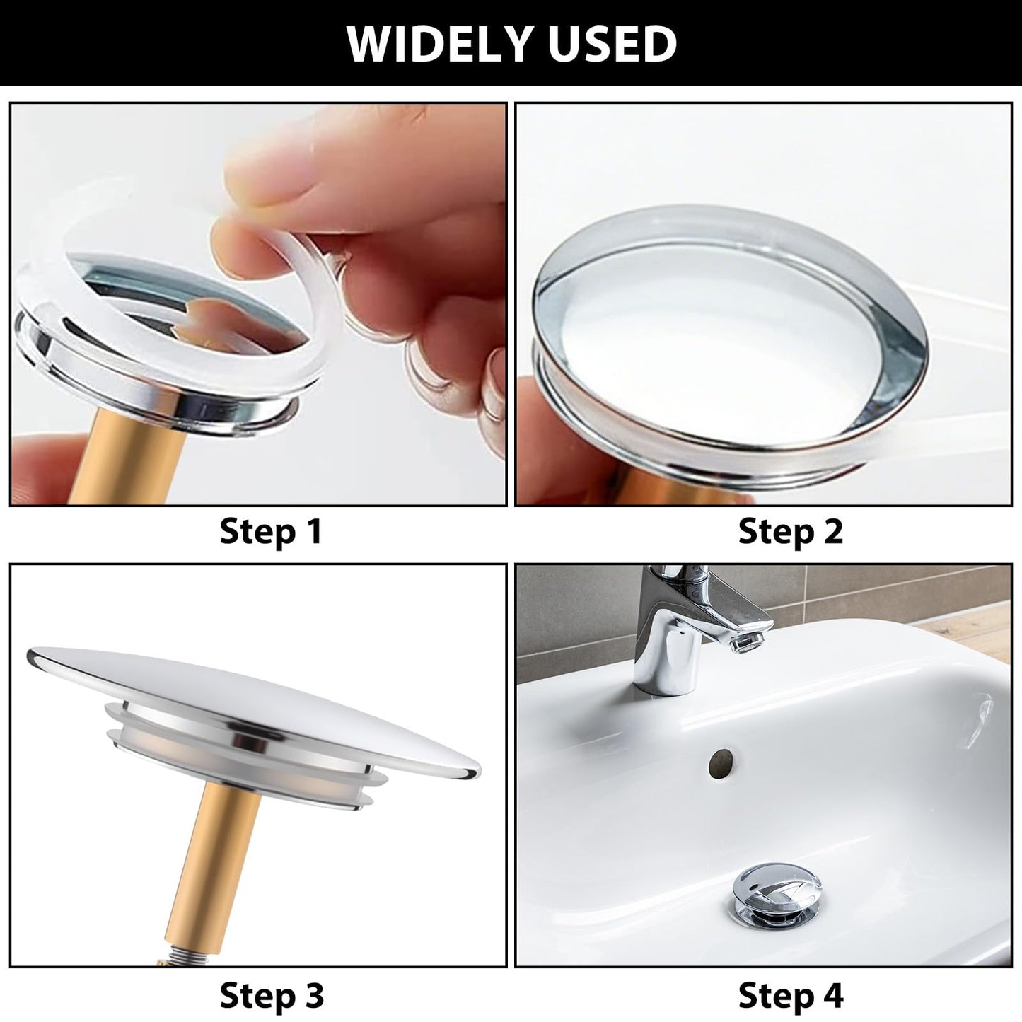 XdealCozyxc 72mm Pop up Bath Plug Replacement with 2 Pcs Sink Plug Rubber Seal, 9mm Pole Silver Adjustable Bath Tub Plug
