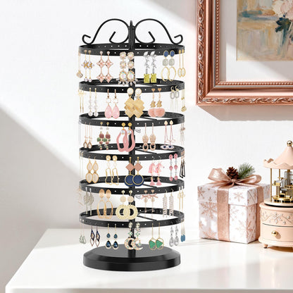 iDavosic.ly 6 Tier Metal Rotating Earring Holder Organizer, 264 Holes Earring Storage Display Tower Rack, Adjustable Earring Tree Organizer for Women
