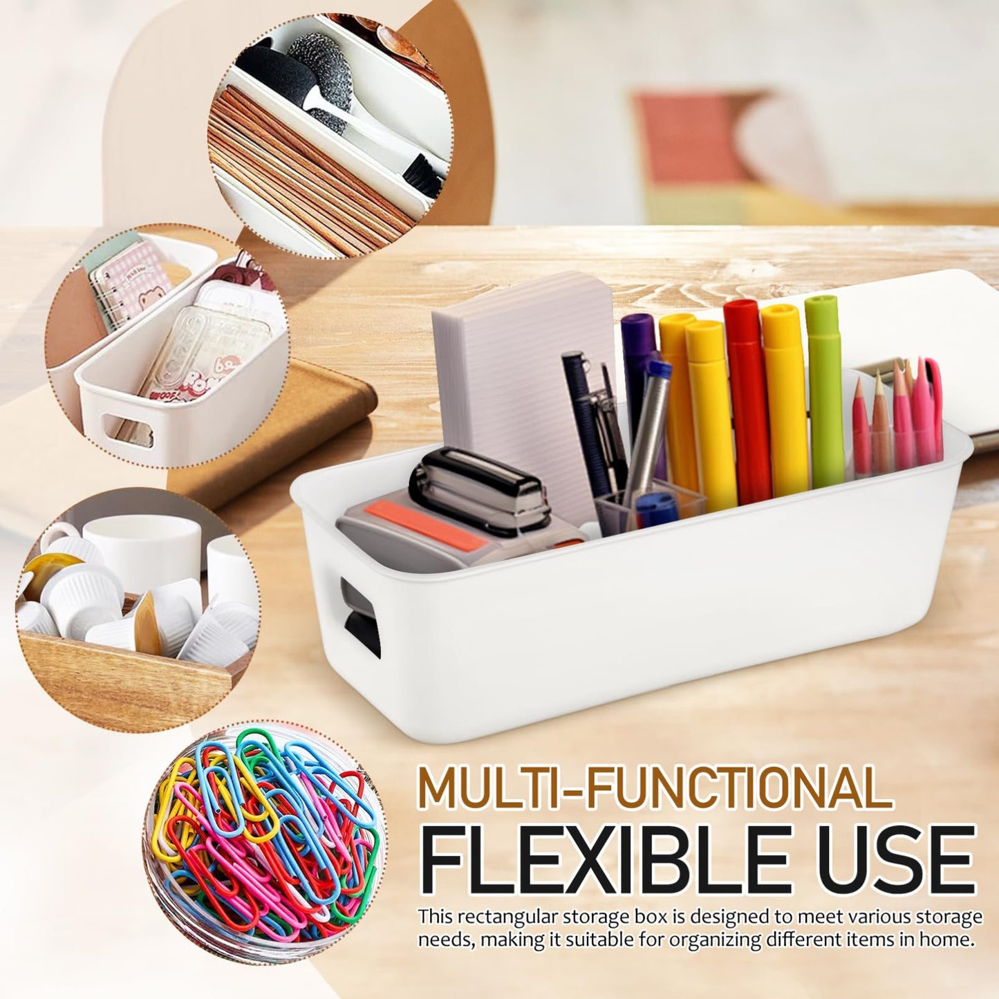Mobestech Storage Bins Set of 8 Plastic Storage Box with Lid Thin Rectangle Basket for Kitchen Pantry Bathroom under Sink Shelves Organisation 8.86 X