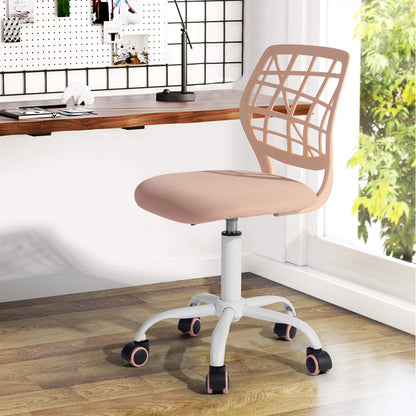 FurnitureR Gaming Children, Office, Gamer, Desk Chair, Ergonomic Modern Design, Armless, Seat Height Adjustment, Rubber Wheels, Peach Pink
