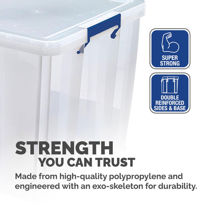 Bankers Box 18.5L Plastic Storage Boxes with Lids. ProStore Super Strong Stackable Plastic Storage Boxes (28 x 32 x 20 cm), Made in the UK, Clear