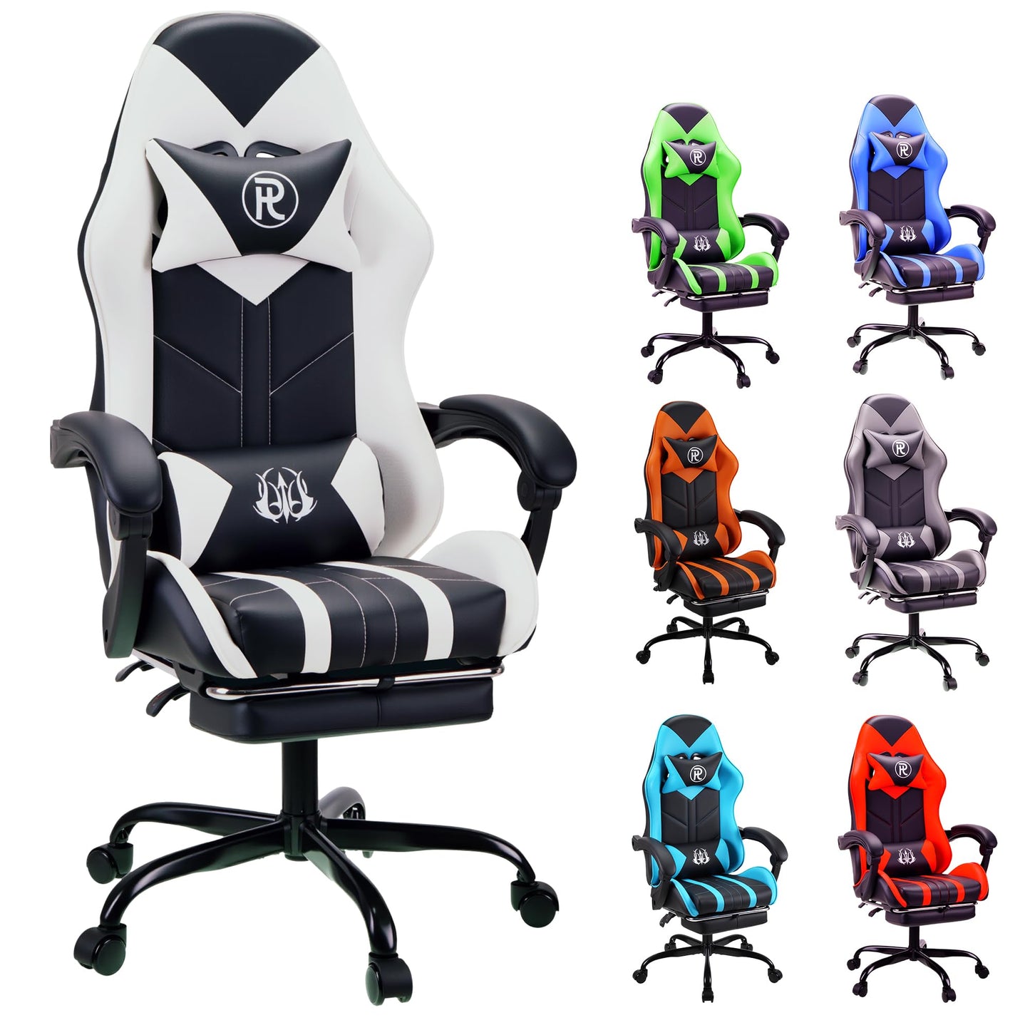 play haha Gaming Chair with Footrest & Lumbar Support,Reclining Swivel Chair,Ergonomic Gaming Chair for Adults
