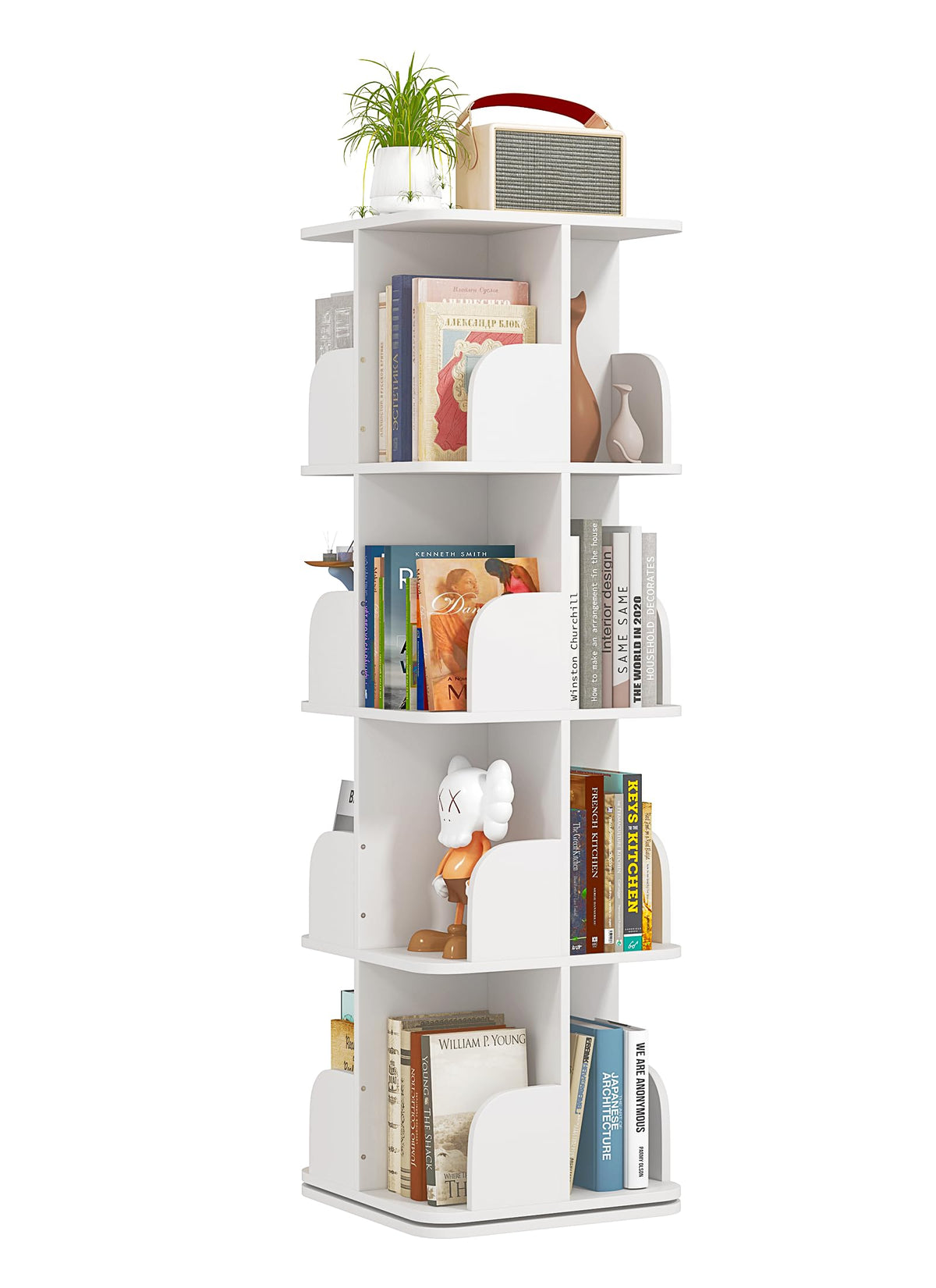 4 Tier Rotating Bookshelf Kids Adjustable Tiers Square Revolving Bookcase