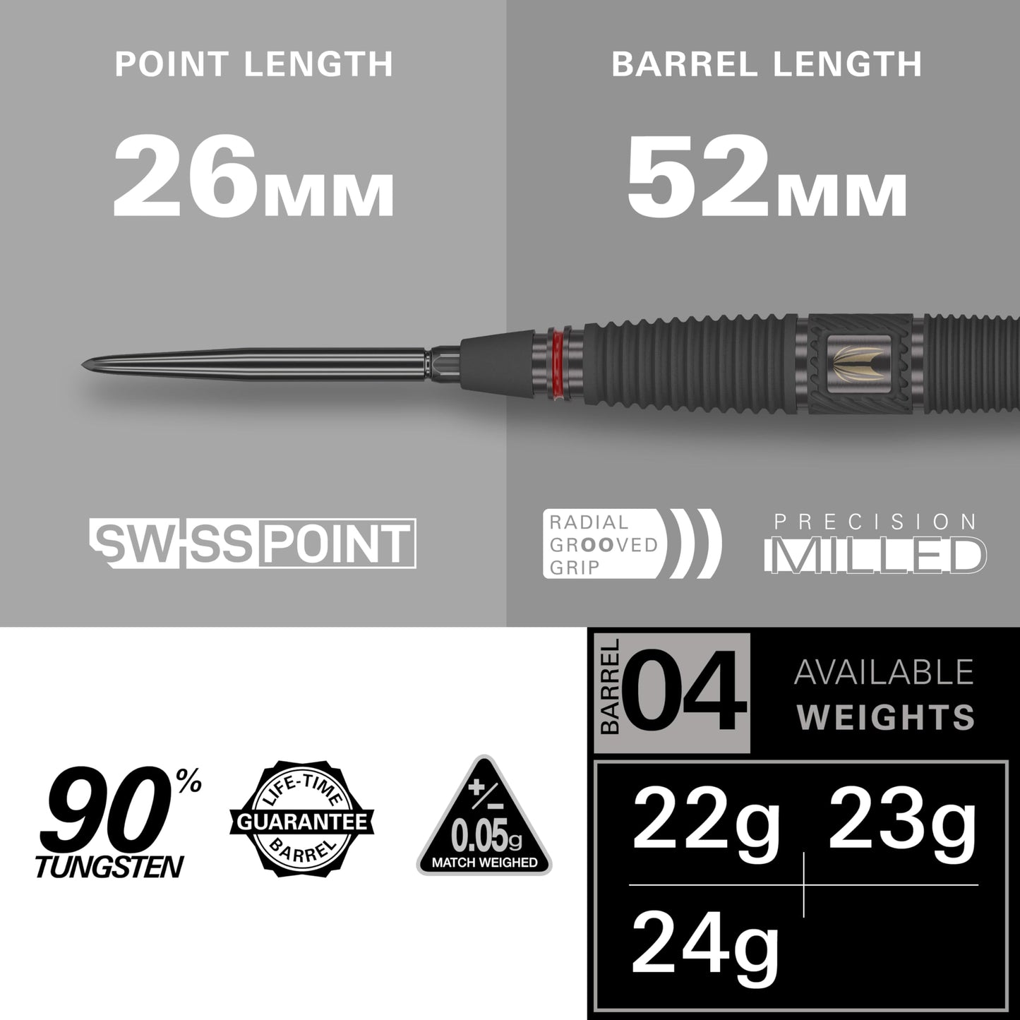 TARGET Darts Scope Steel Tip Swiss Point Darts, 90% Tungsten Dart Set, Barrel 04-22G | Steel Tip Dart Sets, Red & Black Darts, Professional Dart Set