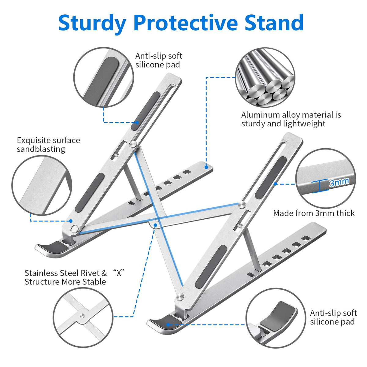 Sopholid Laptop Stand for Desk, Aluminum Metal MacBook Stand，Computer Riser for Desk, Portable Foldable Adjustable Notebook Holder