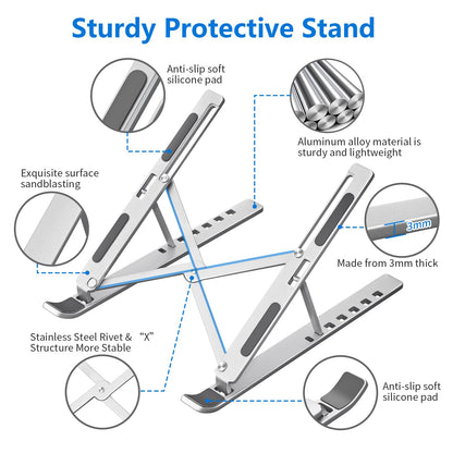Sopholid Laptop Stand for Desk, Aluminum Metal MacBook Stand，Computer Riser for Desk, Portable Foldable Adjustable Notebook Holder