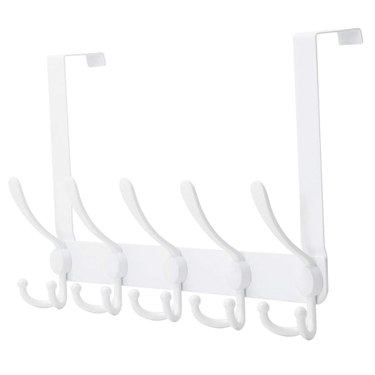 Dseap Over the Door Hook Hanger - 5 Tri Hooks, Heavy Duty Over the Door Towel Rack Coat Rack for Clothes Hat Towel, White