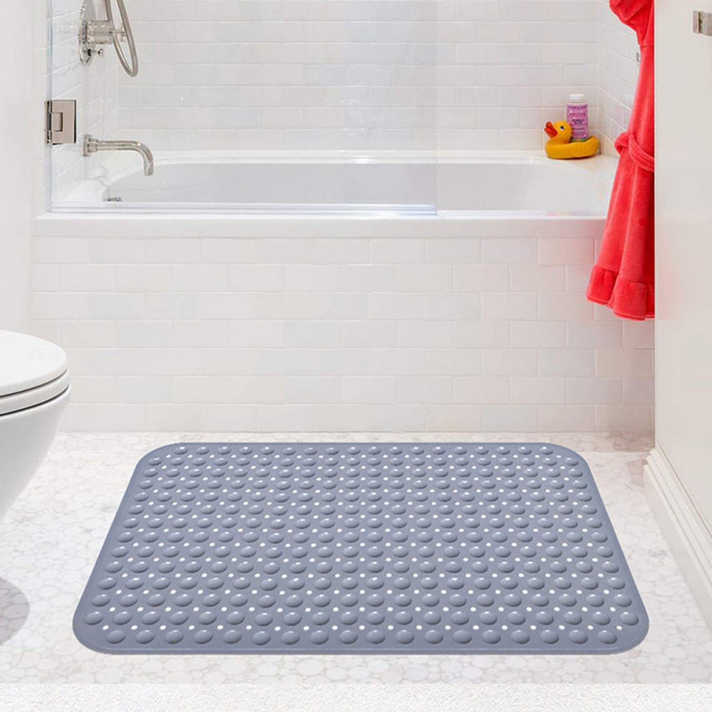 Bathsafe Extra Wide 90x60CM Non-Slip Soft Bath Mat Anti Slip TPR Shower Mat with Strong Suction Cups Non Skid Mats for Bathroom Toilet Hotel,
