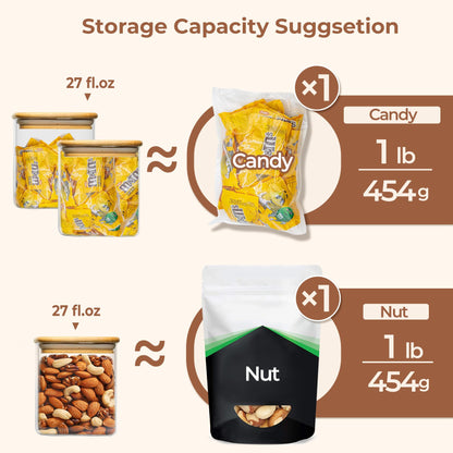 ComSaf 27oz/800ml Glass Food Storage Jars Set of 6, Clear Storage Containers with Airtight Bamboo Lid, Pantry Organization Jar, Spice, Tea, Coffee and