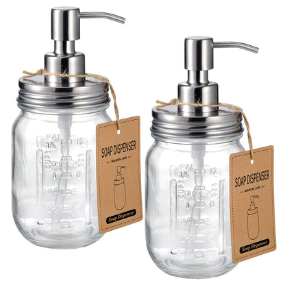 Mason Jar Soap Dispensers - Rustproof Stainless Steel Lid & Pump, Refillable Hand Wash for Bathroom/Kitchen, Ideal for Dish/Liquid Soap, Lotions