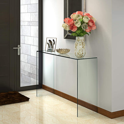 Panana Pald Crystal Modern Curved Console Glass Table Bent Clear Large Transparent Table For Hall Dining Room Home W100*D33*H76 CM