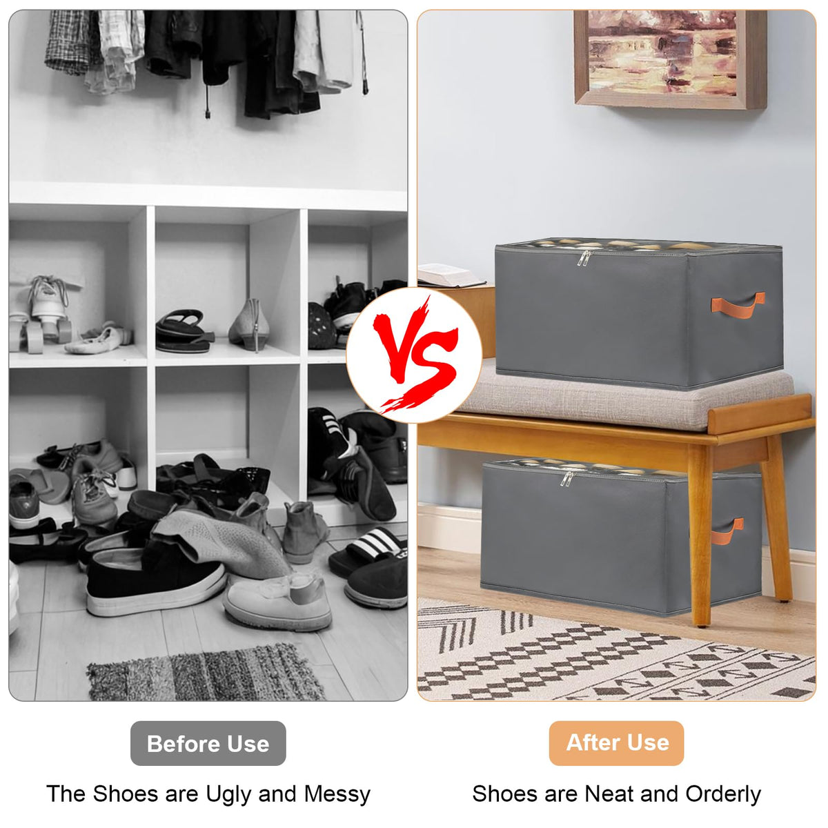 GFUEIGJ Space Saver Shoes Containers Bin Foldable Shoe Organiser Fabric Shoe Storage Box Shoe Organiser with Clear Lids for Wardrobe (1 Pack Gray)