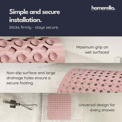 homerella Shower Mat Non Slip Anti Mould 53x53cm, Incl. Hooks for Drying