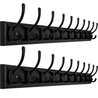 WEBI Coat Rack Wall Mounted,10 Hooks,97cm Long Wall Coat Hanger,Coat Hooks Wall Mounted for Hanging Coats,Clothes,Jacket,Black,2 Packs