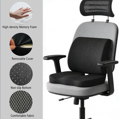 Seat Cushion & Lumbar Support Pillow, Memory Foam Coccyx Cushion for Tailbone Pain Sciatica Hemorrhoid Bum Lower Back Pain Relief