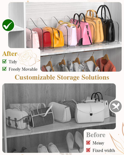 SURETIVIAN 2 Pack Adjustable Handbag Organiser Storage for Wardrobe, Clear