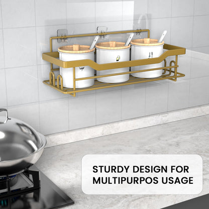 BATHDESIGN Shower Caddy Organizer, Single Pack, Shelves for Shampoo Soap, Waterproof Adhesive Holder, No Drilling, Wall Mounted Self, Matte Gold