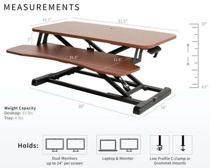 VIVO 81 cm Desk Converter, K Series, Height Adjustable Sit to Stand Riser, Dual Monitor and Laptop Workstation with Wide Keyboard Tray