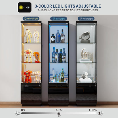 4-Tier LED Glass Display Cabinets with Human Body Sensor for Living Room