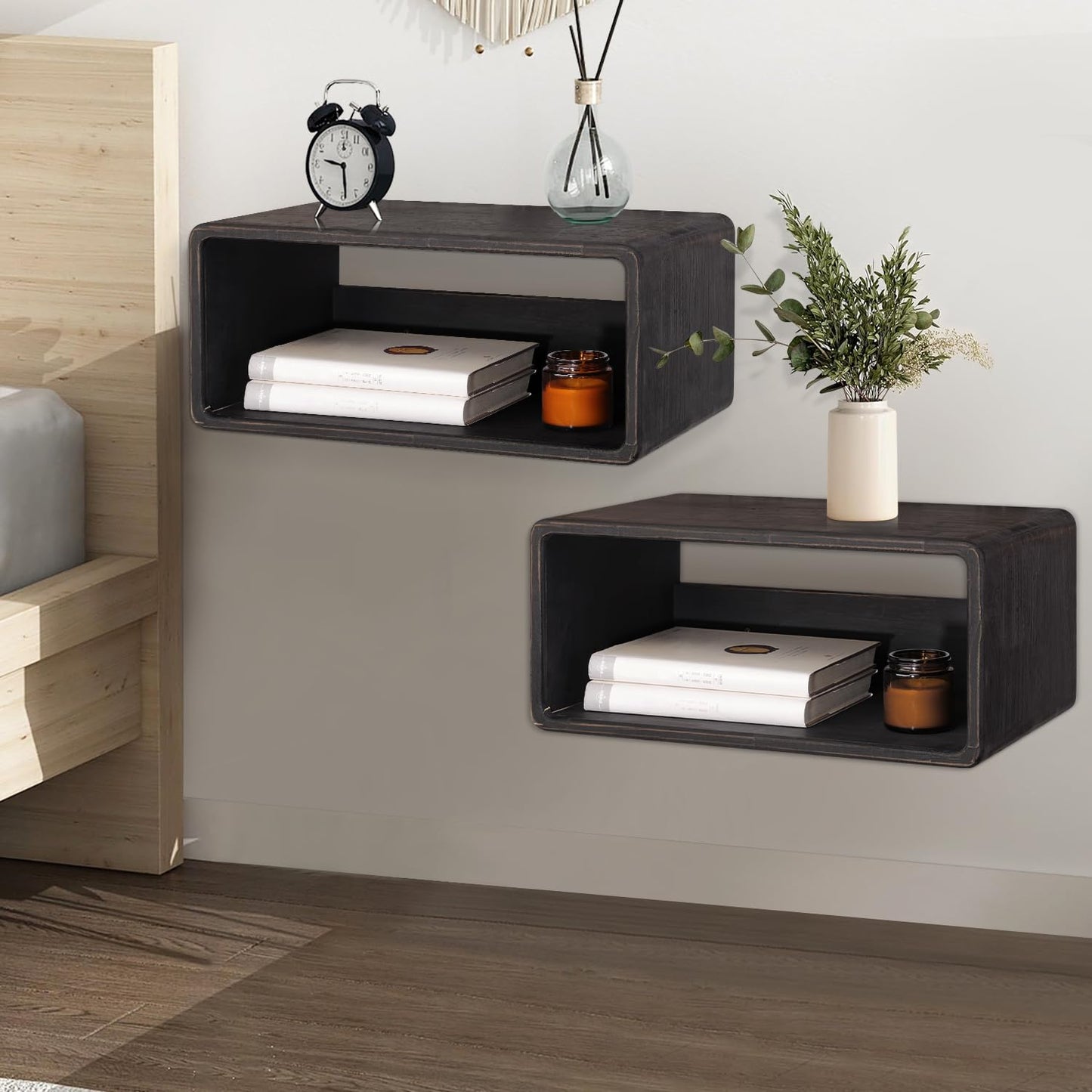 WDSHIYI Wood Floating Nightstand Side Table, Modern Wooden Floating Nightstand for Bedroom Bedside Tables for Bedroom Living Room Office Home Decor