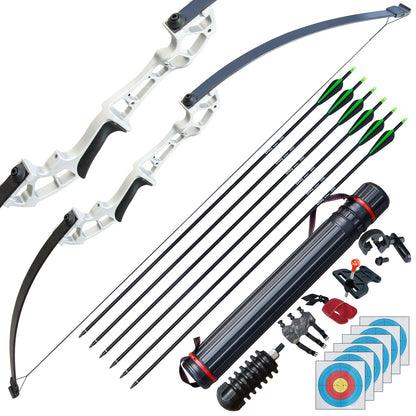 D&Q Archery Set Adult Bow and Arrow Set Adult Takedown Recurve Bow Hunting Bow Target Practice Competition Survival Longbow Right Hand 50" 30lbs,
