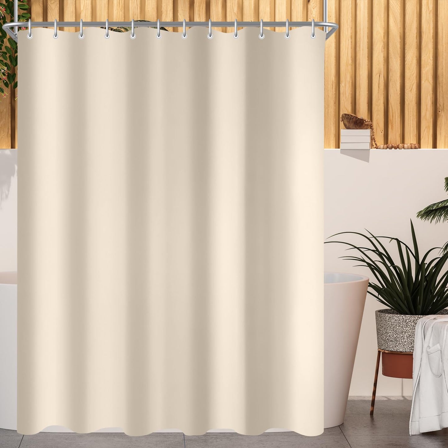 Lerores Shower Curtain, 220 x 200 cm, Beige, Weighted Hem, Anti-Mould Textile, Water-Repellent, Washable Polyester Fabric Bath Curtains for Bathroom,