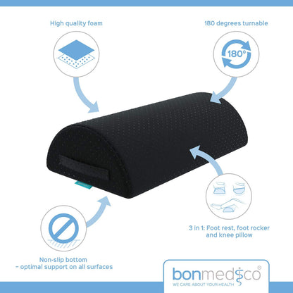 bonmedico Footrest Cushion - Ergonomic 3-in-1 Adaptable Foot Rest Under Desk, Black Footstool for Under Desk
