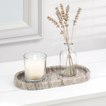 EHC Natural Marble Bathroom Vanity Tray - Oval, Decorative Countertop Sink Storage Organiser for Cosmetic, Perfume, Home Decor - 25 x 11.5 x 2 cm